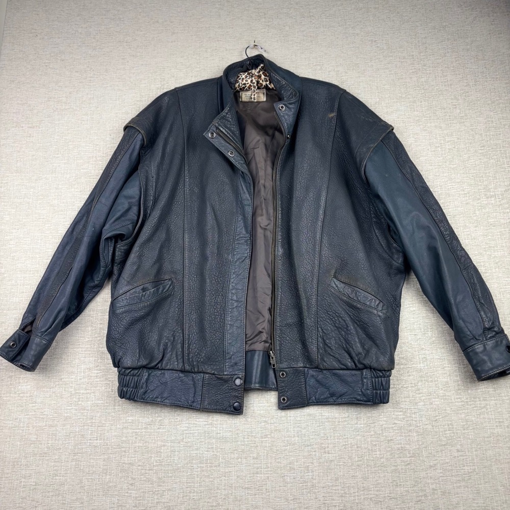 Vintage Brass Plum Nordstrom Leather Bomber Jacket Mens Blue Gray Distressed L